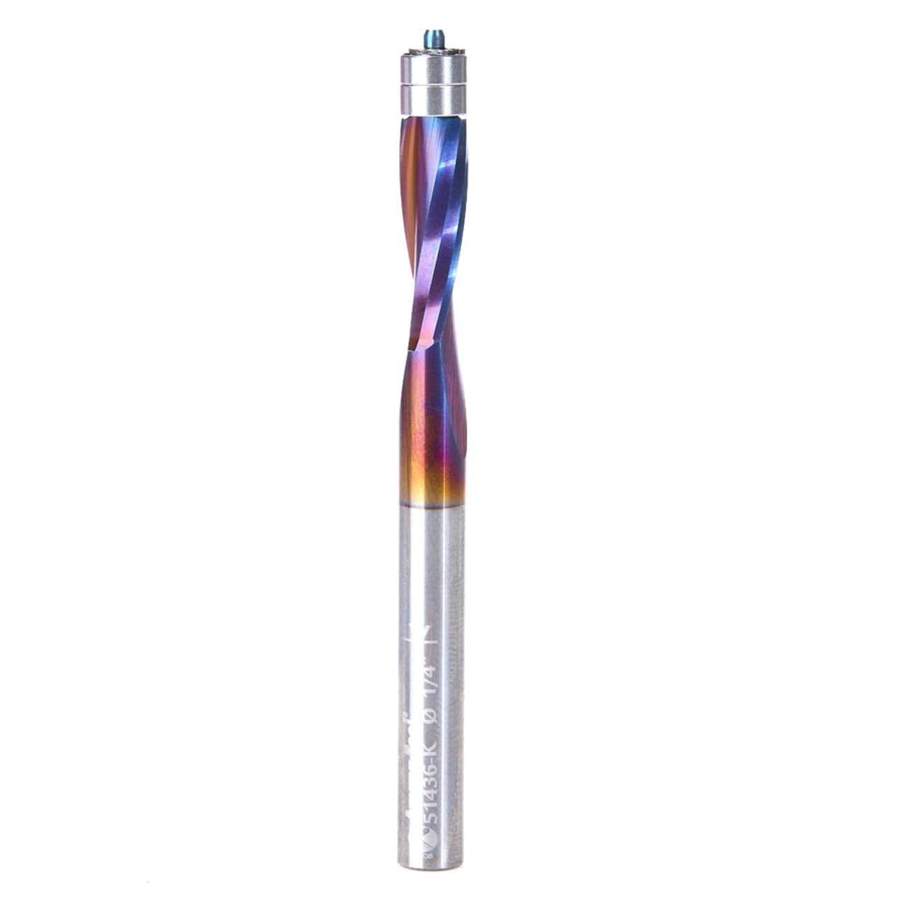 Amana Tool 51436-K SC Spektra Extreme Tool Life Coated Spiral Plastic Flush Trim 1/4 D x 3/4 CH x 1/4 SHK x 3 Inch Long Double BB Router Bit