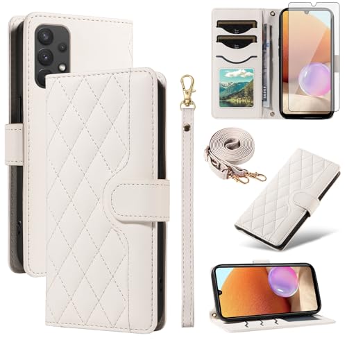 Coque Samsung A32 4G blanche avec porte-carte et protection écran