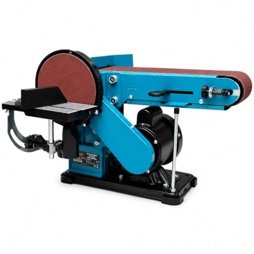 Image of KATSU Tools 350W Bench Belt and Disc Sander – 150mm Disc, 100 x 914mm Sanding Belt, Adjustable Table & Dust Extraction – Ideal for Wood Metal Plastic, Model 100199