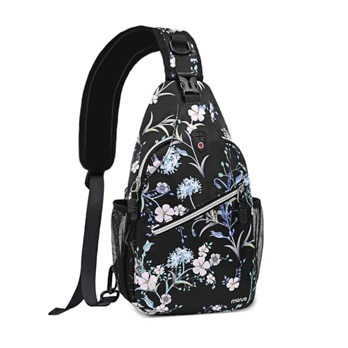 MOSISO Crossbody Sling Backpack, Herbs Flowers Plants Portable Travel Hiking Daypack Chest Sling Bag Casual Daypack One Strap Chest Backpack for Women Men Outdoor Hiking Travel, Black