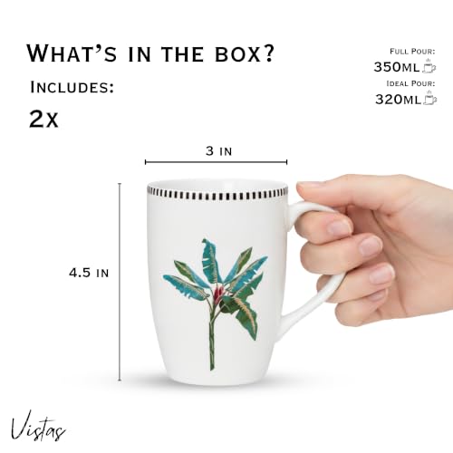 Image of Vistas Palm Ceramic Large Mug Set of 2 for Coffee, 350ml Each | Microwave & Dishwasher Safe Coffee Mug | Matte Finish Coffee Cup | Mug Set, Perfect for Every Occasion, Coffee Cups & Mugs