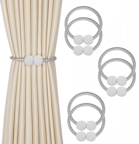 Image of INOVERA (LABEL) 6 Pieces Magnetic Curtain Tiebacks - Decorative Windows Curtain Tie Rope - Drapery Holdbacks for Home, Office (Grey)