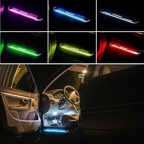 4Pcs Car Door Pedal Light - Easy Magnetic Installation, Wireless LED Lights, Auto-Sensing, IP67 Waterproof, Rechargeable, 7 Color Options - Bling Your Car Door Sill with Hippo Creation Cover