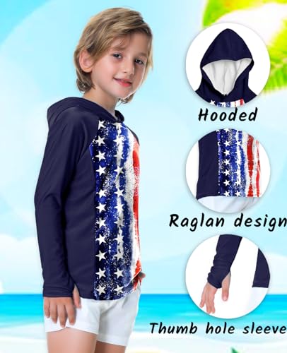Image of AOBUTE Unisex Kids Long Sleeve Hoodie Rash Guard Boys UPF 50+ Swim Top with Thumb Hole 3-12 Years