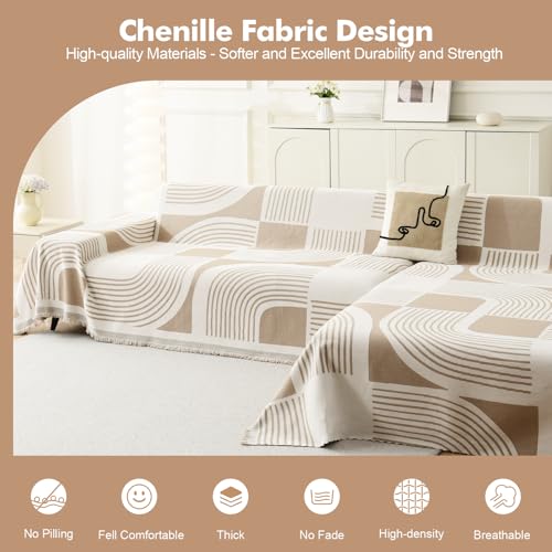 Couvre canapé d'angle chenille WEYOND 180x300 antidérapante Kaki en L