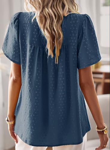 Image of Falechay Womens Summer Tops Crewneck Short Sleeve Shirts Casual Chiffon Blouses Flowy Lace Hem Boho Clothing Trendy 2026
