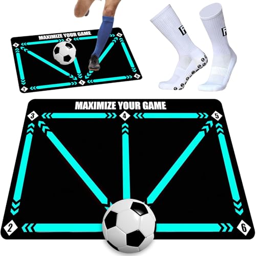 YUJUVI Tapis Football Entrainement 90 x 60 cm Tapisn d'entraînement Foot Antidérapant avec Chaussettes pour Football Dribble Footstep Pratique de Contrôl