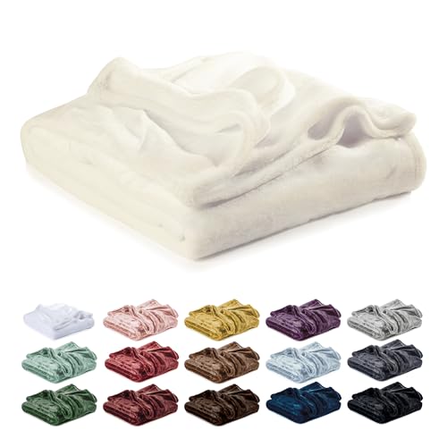 Lavea® Mikrofaser Kuscheldecke flauschig und weich, warme Fleecedecke für Sofa und Bett, Pflegeleichte Decke, atmungsaktiv und hautfreundlich, Wolldecke, Sofadecke Wohnzimmer, Creme, 150x200 cm
