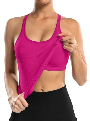 Image of ATTRACO Ribflex Ribbed Workout Tank Tops for Women with Built in Bra Racerback Scoop Neck Athletic Top