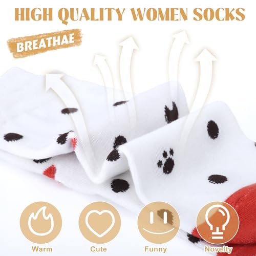 YSense 5 Pairs Cute Animal Socks for Women, Funny Dog Cool Cotton Art Painting Cat Socks Women