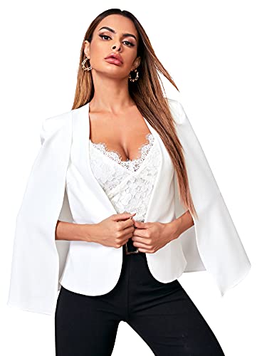 Shein Women's Cloak Long Sleeve Open Front Work Blazer Open Front Jacket Coat White Large #TOP12