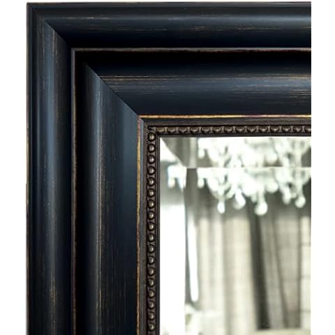Montreal Distressed Antique Black & Gold Framed Wall Mirror (27.5" x 33.5") Cover