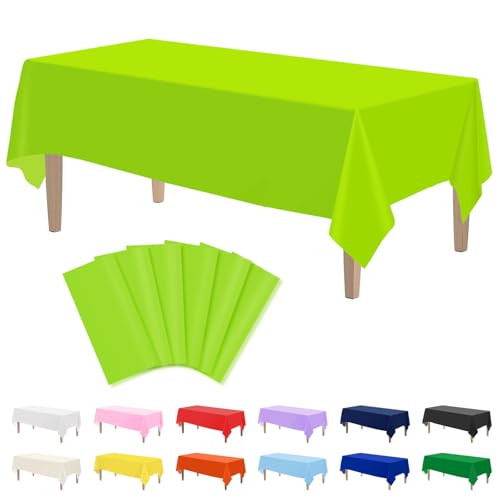 Image of Kopokita 6 Pack Lime Green Plastic Tablecloths Disposable 54 x 108 Inch