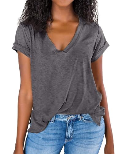 T-shirt d'été femmes Saodimallsu gris en taille L pour un look décontracté