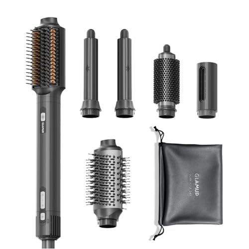 GLAMUP® FusionPro™ 6 in 1 Hot Air Styler- Wrap Curler & Thermal Brush Straightener, High Speed Hair Dryer, Round Brush, Volumizer, Hair Styling Gift Set with Travel Bag, Blow Dryer Brush