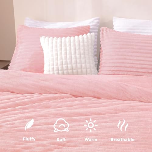 Andency Fluffy Queen Size Comforter Set, Pink Fleece Faux Fur Bedding Set by Andency - Used condition - Image 3