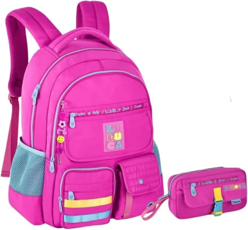 Kit Mochila Luluca Escolar Estojo Escolar Meninas Resistente Infantil Juvenil (Rosa) com Estojo 36 Elásticos Pandinhas Youtuber Coleção 2026