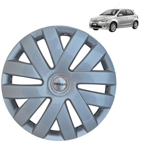 Image of PRIGAN Wheel Cover for ETIOS Liva 15 Inch Silver Wheel Cap (Available in 15 Inch) (Set of 4 Pcs) (Press Fitting) Model- Polo Silver-15
