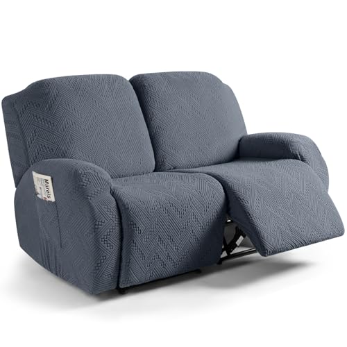 Image of Ruaozz Recliner Sofa Covers Recliner Chair Covers Extra Wide Loveseat Recliner Slipcovers with Pockets Washable Furniture Protector with Elastic Bottom (2 Seater-X Large, Grey)