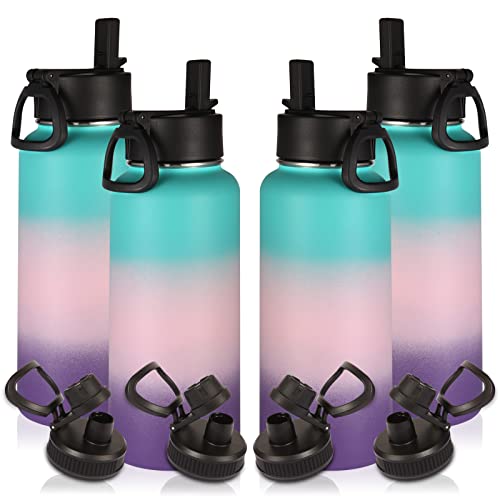 Image of Volhoply 32oz Insulated Water Bottles Bulk 4 Pack with Straw Lid&Spout Lid,Stainless Steel Sports Water Bottle,Double Wall Vacuum Cups,Leakproof Wide Mouth Metal Flask for Travel(Gradient Color,4)
