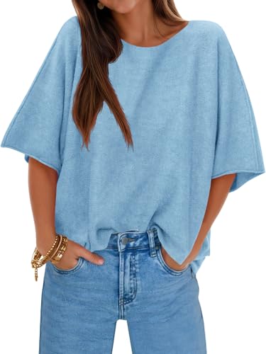 Image of Cicy Bell Womens Half Sleeve Sweaters Oversized Boat Neck Knitted Pullover Sweater Trendy Casual Loose Fit Fall Tops