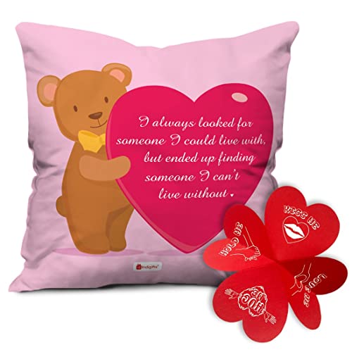 Image of Indigifts Micro Satin Fiber I Can't Live Without You Quote Printed Cushion Cover with Filler for Boyfriend, Girlfriend, Wife, Husband (Pink, 12x12 inches)