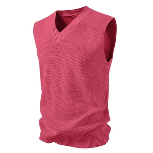 Men's Sleeveless Knitted Sweater Vest, Warm Autumn V-Neck Solid Color Pullover2