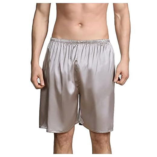Mens Satin Shorts Casual Solid Color Straight Elastic Waist Shorts Silk Sleep Shorts Pajamas Bottom Lounge Beach Shorts