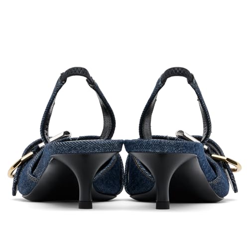 Women's Kitten Heel Pointed Closed Toe Slingback Pumps Comfort Low Heel Slip On Metal Buckle Pumps Fashion Wedding Prom Dressy Sandal Pumps for Women2