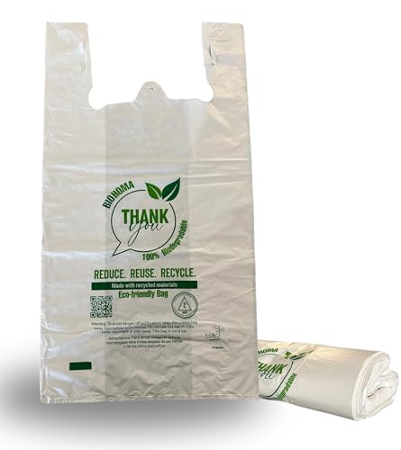 Biodegradable T-Shirt Bags (1000 count) Recyclable Compostable Reusable, white grocery bags/Restaurant bags/convenience stores/bolsas plasticas tipo camiseta biodegradable.
