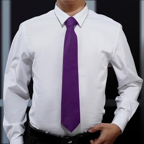 KOOELLE Men's Ties Solid Pure Color Plain Formal Deep Purple Ties For Men