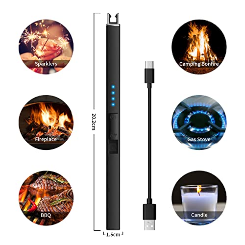Image of Electric Candle Lighter, USB Rechargeable Electric Lighter with Type C Port, Windproof Electric Arc Lighter for Candle, Gas Cooker, Barbecue (Black)