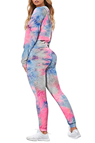Fuphine Women's Tie Dye Jogger Outfit Sweatsuit 2 Piece Sweatshirt Long Sleeve Hooded And Pants Lounge Sets Tracksuit #TOP1