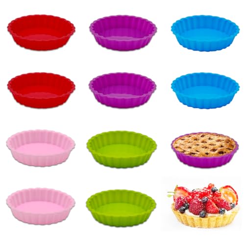 WWYSSZ 10 Pezzi Stampi per Crostatine in Silicone, Ø 11 cm Stampo Per Mini Crostate In Silicone Antiaderente Stampo Crostata Rotondo, Riutilizzabili, per Crostate, Quiche, Torte, Muffin, Cheesecake