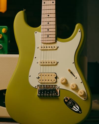 Image of Magna ST20M Beginner Electric Guitar | Maple Neck & Fretboard | HSS Pickup Setup | 22 Frets | Chrome Hardware | Gig Bag Included (LASER LIME)