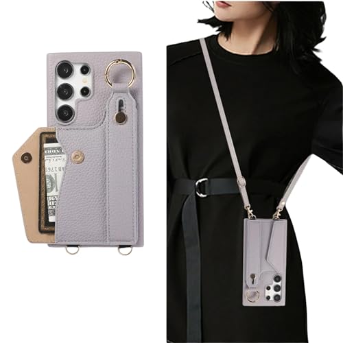 Étui portefeuille Galaxy S23 Ultra en cuir PU avec bandoulière et porte-cartes G
