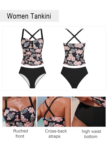 Image of ZAFUL Womens Tankini Swimsuits V Neck Push Up Swim Top with Cheeky Shorts | ColorBlock Tummy Control High Waisted Bathing Suits Swim Bottom for Women Summer Party 2026