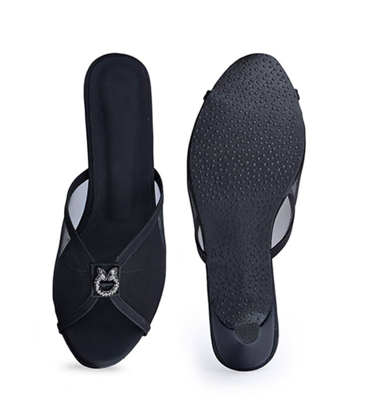 Image of Froh Feet Women's Kitten Heel Embllished Mash sandals 2 Inch Chunky Heels Mules Peep Open Toe Slip On Summer Sandal