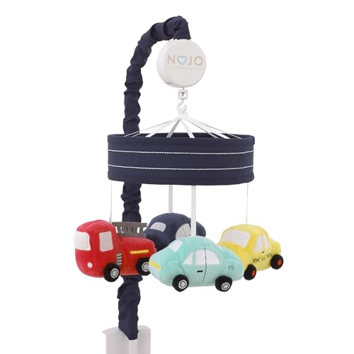 NoJo Transportation Trails Navy, Yellow, and Red Fire Engine, Cars, and Taxi Plush Musical Mobile