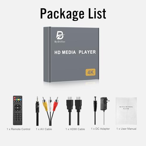 ByDiffer 4K Digital Media Player, TV MP4 Video Player for USB Drives and SD Cards, Ultra HD, H.265/HEVC, Digital Signage, Looping and Auto Playback, HDMI and AV Output (Grey) - Thumbnail 7