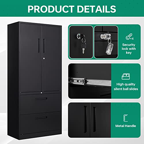Letaya File Cabinet For Home Office,Metal Lateral Filing Storage Cabinets With Lock Drawer And Adjust Shelves-Hang Legal/Letter/A4/F4 Size (Black) #TOP5