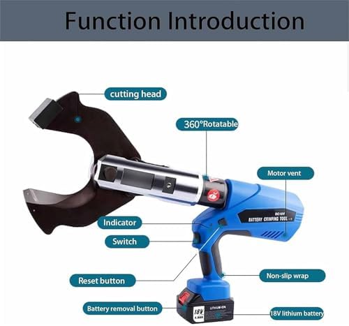 Professional Cordless Hydraulic Cable Cutter with 2 Rechargeable Batteries, Electric Wire Cutting Tool, Heavy Duty, Blue, Model EZ-80C (EZ65C) - Ideal for Electricians and Contractors