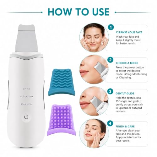 Image of AJIGNA MART Skin Scrubber, Ultrasonic Exfoliator 3 Modes, Blackhead Remover, Pore Cleaner, Face Wash Spatula with 3 Modes, Face Skin Spatula USB Charging, Suitable for All Skin Types