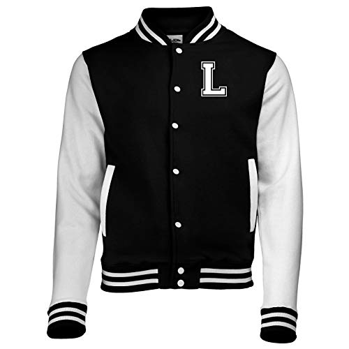 Jaqueta College Americana Preta/Branca Letra L bordada (M)