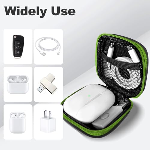 Image of Square Earbud Case Portable EVA Carrying Case Storage Bag Cell Phone Accessories Organizer with Carabiner for Earphone, Earbud, Earpieces, SD Memory Card, Camera Chips, Tech Pouch, Green