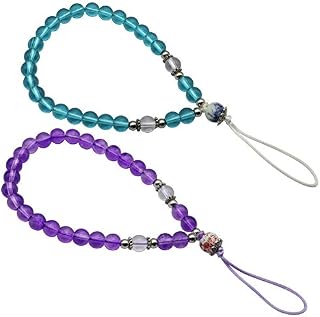 zdyCGTime 2Pcs Mobile phone beads lanyard,Short Anti-lost crystal Wrist beaded lanyard,Suitable for mobile phones, cameras, wallets, MP3, U disk, keychains.(13cm purple and blue)