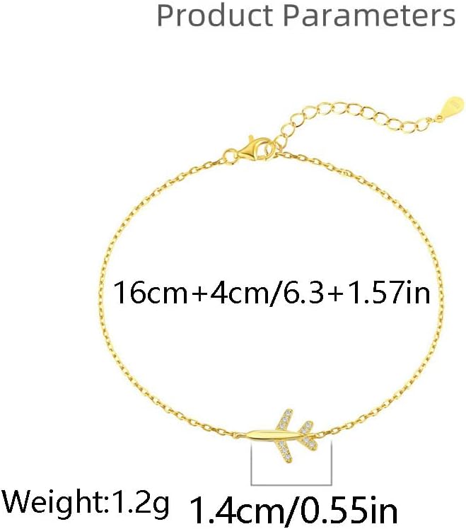 Kokoma Cubic Zirconia Airplane Bracelet for Women 925 Sterling Silver Fly Plane Delicate Bracelets Minimalist Adjustable Statement Stacking Chain Jewelry