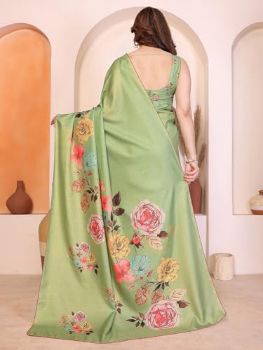 Image of Satrani Women's Tussar Silk Floral Printed Saree with Unstitched Blouse Piece