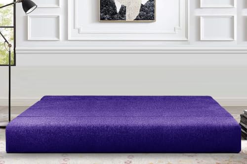 Image of Los Angeles Foldable Four Seater Sofa Cum Bed, Sofa Bed 6 X 6 Feet Jute Fabric Washable Cover- Including Cushion Perfect for Living Room - Purple