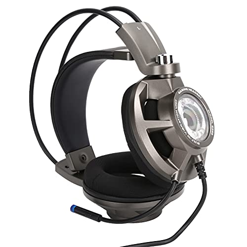 Image of LICAEVEY Gaming Headset, Virtual 7.1 Surround Stereo USB PC Laptop Headphones with Microphone, Classic Double Head Beam Design LED Headset for Home Office (Grey-Silver)